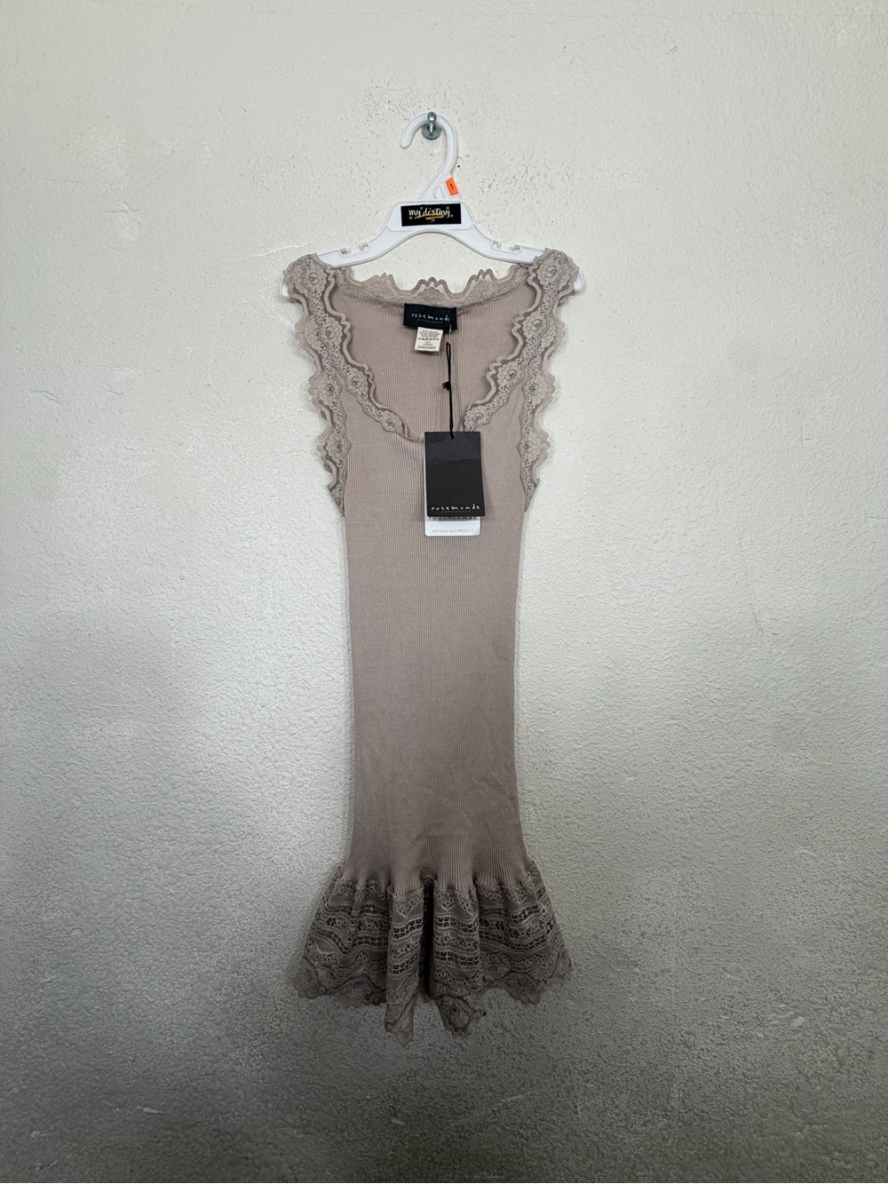 NWT Rosemunde Silk Blend Ribbed Lace Trim Cami Top Beige Taupe Medium⁠